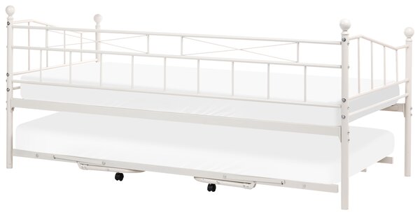 Rozkladacia denná posteľ béžová kovová 90 x 200 cm s prístelkou moderný tradičný štýl spálňa hosťovská izba