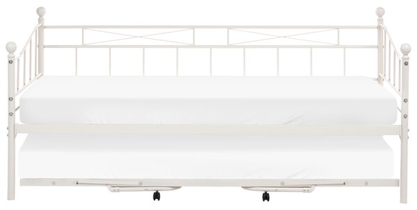 Rozkladacia denná posteľ béžová kovová 90 x 200 cm s prístelkou moderný tradičný štýl spálňa hosťovská izba