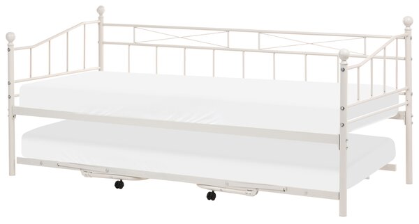 Rozkladacia denná posteľ béžová kovová 90 x 200 cm s prístelkou moderný tradičný štýl spálňa hosťovská izba