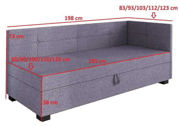 Jednolôžková posteľ 90x195 LEJLA PLUS 1 s úložným priestorom - tmavá šedá