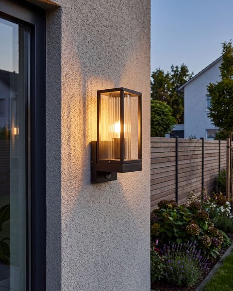 Vonkajšie nástenné svietidlo čierna hliník so senzorom pohybu záhradné lampy moderný štýl exteriér
