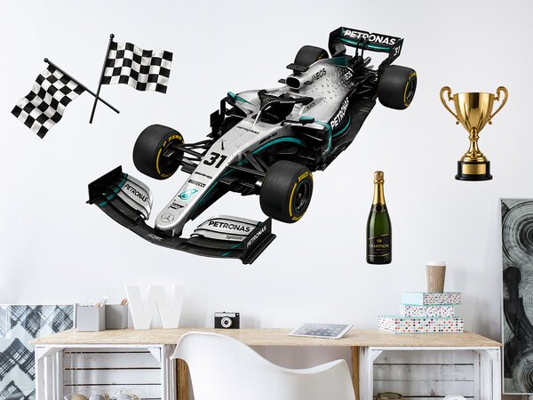 Nalepte.cz Strieborná a čierna Formule 1 textilní prelepiteľná nálepka na stenu arch 75 x 54 cm