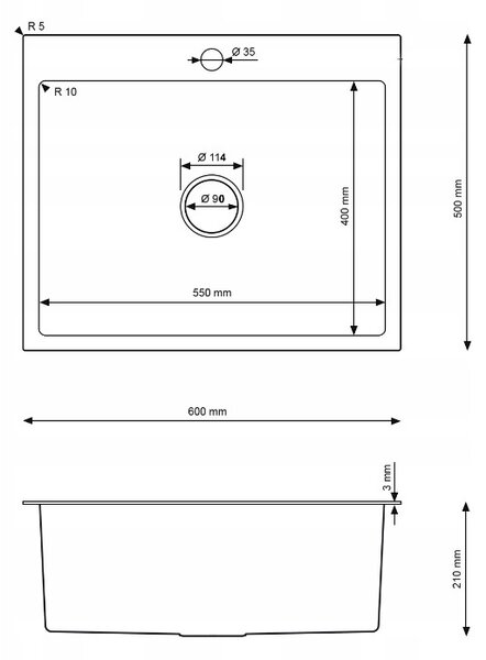 Erga HD, 1-komorový oceľový drez 600x500x210 mm, zlatá, ERG-MLS-HD6050G