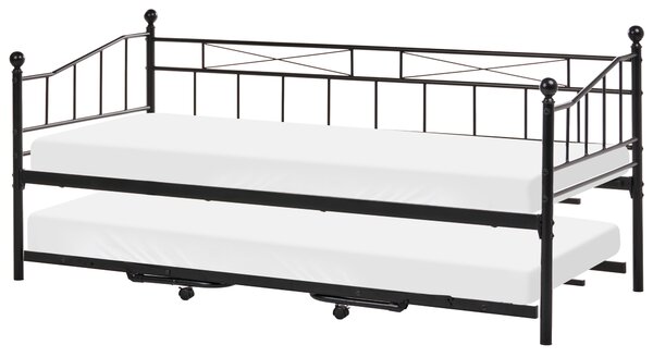Rozkladacia denná posteľ čierna kovová 90 x 200 cm s prístelkou moderný tradičný štýl spálňa hosťovská izba