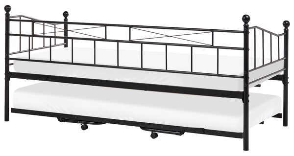 Rozkladacia denná posteľ čierna kovová 90 x 200 cm s prístelkou moderný tradičný štýl spálňa hosťovská izba