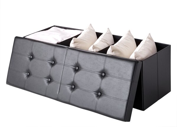 Skladacia sedacia truhlica s odklápacím krytom, čierna – 115 x 38 x 38 cm, Casaria