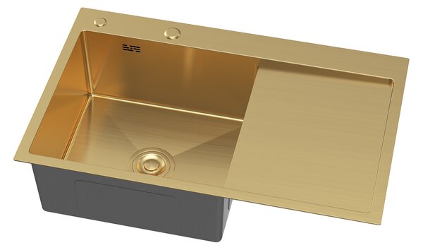 Erga HD, 1-komorový oceľový drez 780x490x210 mm, pravý, zlatá, ERG-MLS-HD7849RG