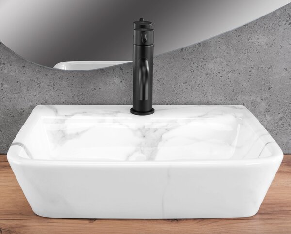 Rea Altea, umývadlo na dosku 455x360x120 mm, biela imitácia kameňa - Cloudy, REA-U9242