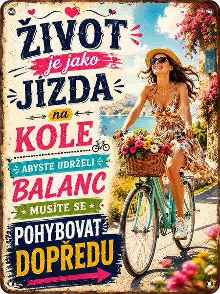 Plechová ceduľa Život je jako jízda na kole (U154) - Plechová tabuľa