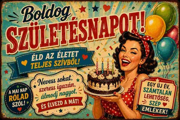 Plechová ceduľa Boldog Szuletésnapot! - Plechová tabuľa