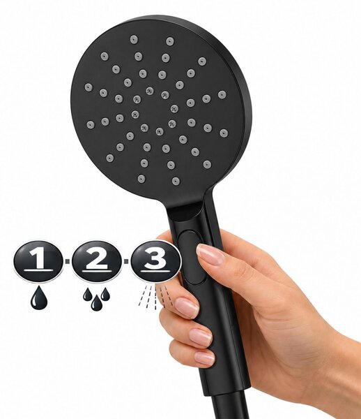 Erga Dubaj, sprchový set s batériou a hlavovou sprchou 23 cm, čierna matná, ERG-YKA-BP.DUBAJ23-BLK