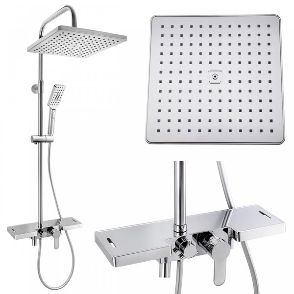 Erga Oslo, sprchový set s batériou, poličkou, výtokom a hlavovou sprchou 30×30 cm, chrómová, ERG-YKA-BP.OSLO-30-CHR