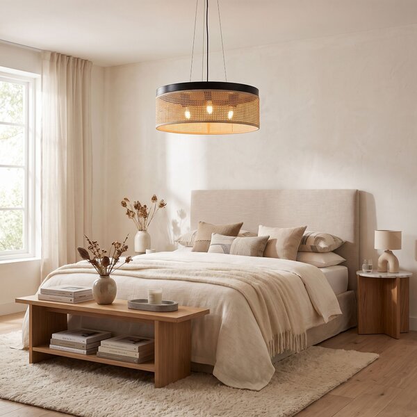 Toolight Toolight, APP1901-3CP, závesné svietidlo s ratanovým tienidlom, Ø 40 cm, 3×E27, čierna-hnedá, OSW-63000