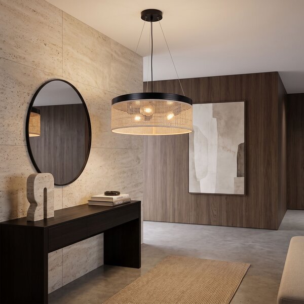 Toolight Toolight, APP1901-3CP, závesné svietidlo s ratanovým tienidlom, Ø 40 cm, 3×E27, čierna-hnedá, OSW-63000