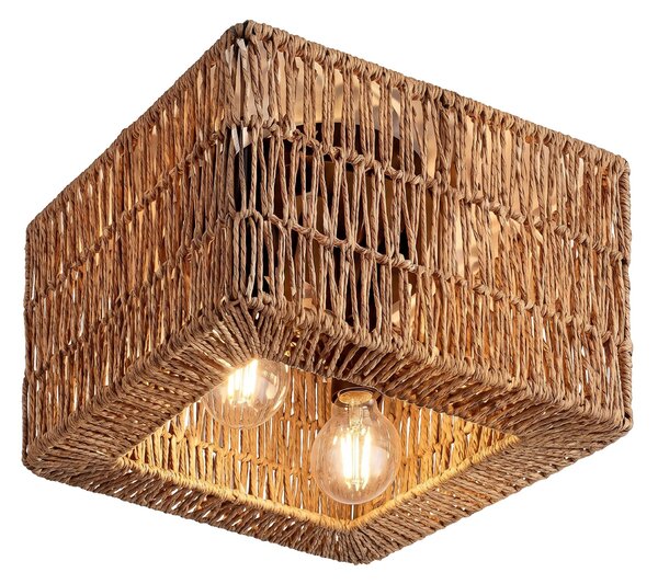 Toolight Toolight, APP1947-2C, stropné svietidlo s jutovým tienidlom, 31 × 31 cm, 2× E27, čierna / hnedá, OSW-63006