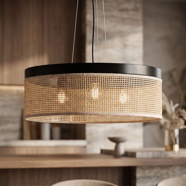 Toolight Toolight, APP1901-3CP, závesné svietidlo s ratanovým tienidlom, Ø 40 cm, 3×E27, čierna-hnedá, OSW-63000