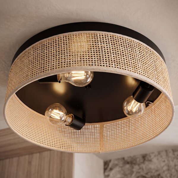Toolight Toolight, APP1902-3C, stropné svietidlo plafón s ratanovým tienidlom, Ø 40 cm, 3× E27, hnedá, OSW-63001