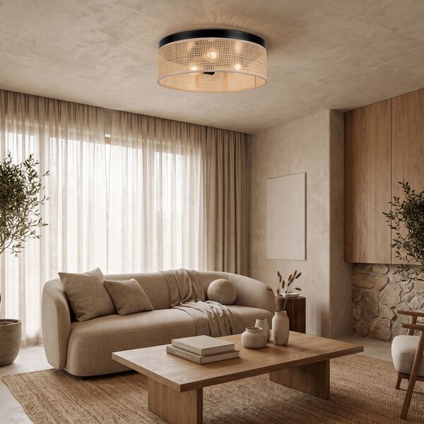 Toolight Toolight, APP1902-3C, stropné svietidlo plafón s ratanovým tienidlom, Ø 40 cm, 3× E27, hnedá, OSW-63001