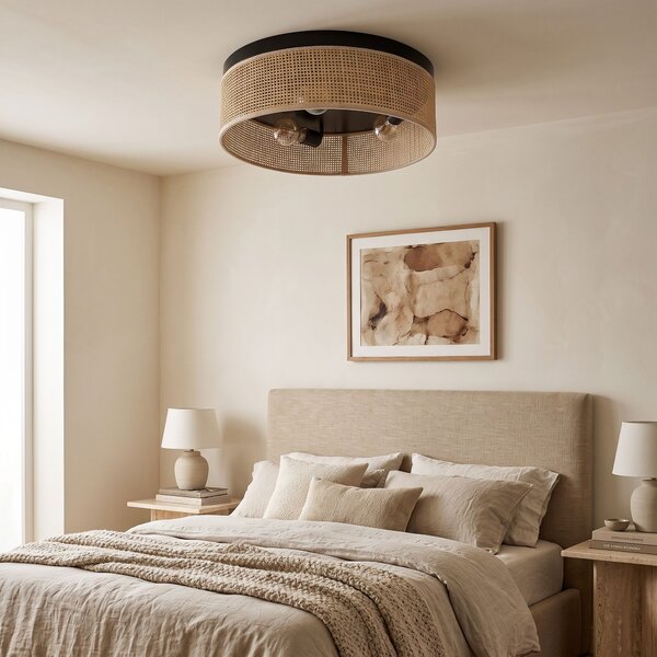 Toolight Toolight, APP1902-3C, stropné svietidlo plafón s ratanovým tienidlom, Ø 40 cm, 3× E27, hnedá, OSW-63001