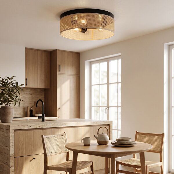 Toolight Toolight, APP1902-3C, stropné svietidlo plafón s ratanovým tienidlom, Ø 40 cm, 3× E27, hnedá, OSW-63001