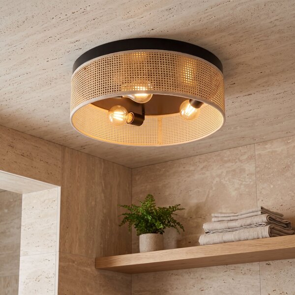 Toolight Toolight, APP1902-3C, stropné svietidlo plafón s ratanovým tienidlom, Ø 40 cm, 3× E27, hnedá, OSW-63001