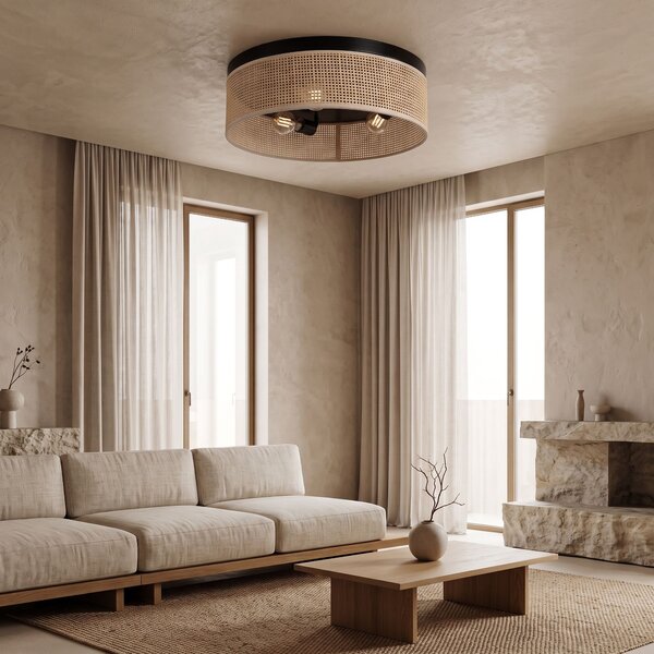 Toolight Toolight, APP1902-3C, stropné svietidlo plafón s ratanovým tienidlom, Ø 40 cm, 3× E27, hnedá, OSW-63001