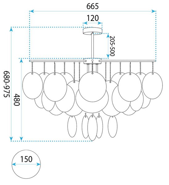 Toolight Toolight, APP1948-3CP, závesné svietidlo so sklenenými diskami, Ø 66,5 cm, 4×E14, zlatá lesklá, OSW-63007