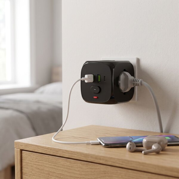 Toolight Toolight, JNH019, zásuvková kocka 7v1, 3 zásuvky + 2× USB-A + 2× USB-C, čierna, OSW-56304