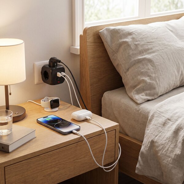 Toolight Toolight, JNH019, zásuvková kocka 7v1, 3 zásuvky + 2× USB-A + 2× USB-C, čierna, OSW-56304