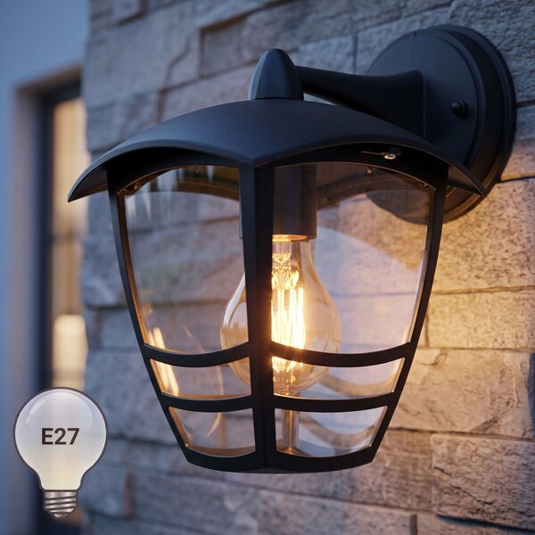 Toolight Toolight, JNH037-1G, vonkajšie nástenné svietidlo v tvare lampáša, 1× E27, IP44, čierna matná, OSW-56223