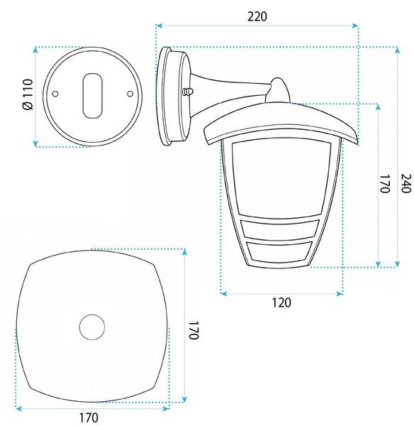 Toolight Toolight, JNH037-1G, vonkajšie nástenné svietidlo v tvare lampáša, 1× E27, IP44, čierna matná, OSW-56223