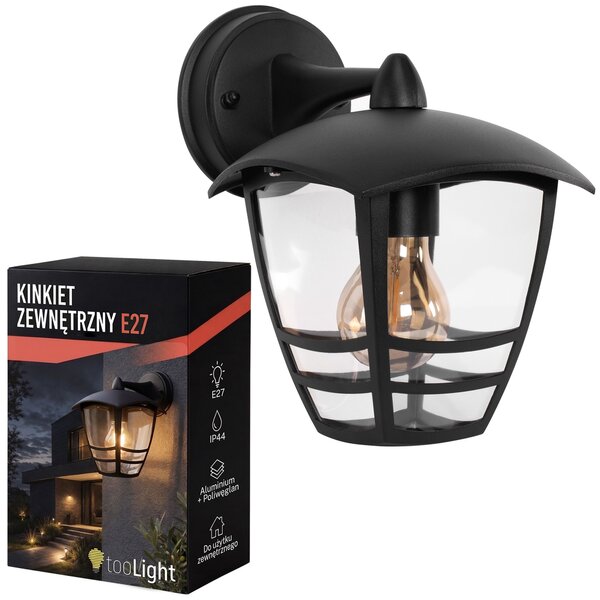 Toolight Toolight, JNH037-1G, vonkajšie nástenné svietidlo v tvare lampáša, 1× E27, IP44, čierna matná, OSW-56223
