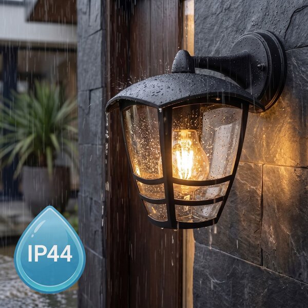 Toolight Toolight, JNH037-1G, vonkajšie nástenné svietidlo v tvare lampáša, 1× E27, IP44, čierna matná, OSW-56223