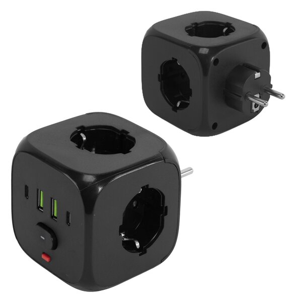 Toolight Toolight, JNH019, zásuvková kocka 7v1, 3 zásuvky + 2× USB-A + 2× USB-C, čierna, OSW-56304