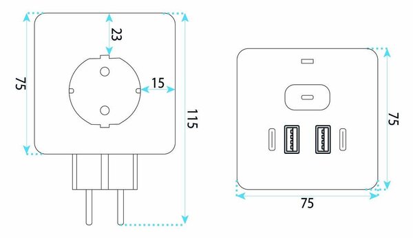 Toolight Toolight, JNH019, zásuvková kocka 7v1, 3 zásuvky + 2× USB-A + 2× USB-C, čierna, OSW-56304