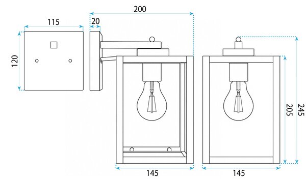 Toolight Toolight, JNH038-1G, vonkajšie nástenné svietidlo so sklenenými tabuľkami, 1× E27, IP44, čierna matná, OSW-56224