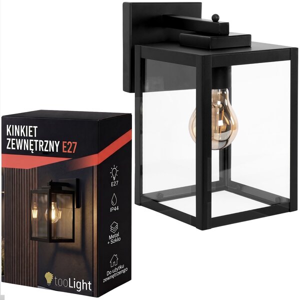 Toolight Toolight, JNH038-1G, vonkajšie nástenné svietidlo so sklenenými tabuľkami, 1× E27, IP44, čierna matná, OSW-56224