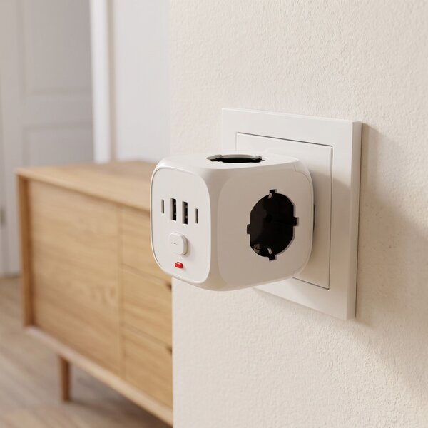 Toolight Toolight, JNH019, zásuvková kocka 7v1, 3 zásuvky + 2× USB-A + 2× USB-C, biela, OSW-56305
