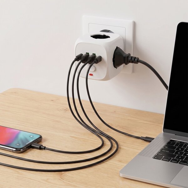 Toolight Toolight, JNH019, zásuvková kocka 7v1, 3 zásuvky + 2× USB-A + 2× USB-C, biela, OSW-56305