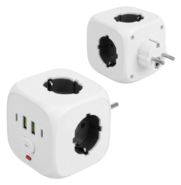 Toolight Toolight, JNH019, zásuvková kocka 7v1, 3 zásuvky + 2× USB-A + 2× USB-C, biela, OSW-56305