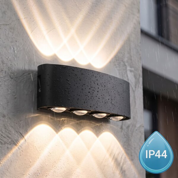 Toolight Toolight, JNH041-8G, vonkajšie LED nástenné svietidlo hore/dole, 8 LED, 12 W, 4000 K, IP44, čierna matná, OSW-56232