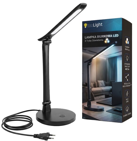 Toolight Toolight, JNH048-T, LED stolná lampa s 3 farbami svetla, 5 W, čierna, OSW-56240
