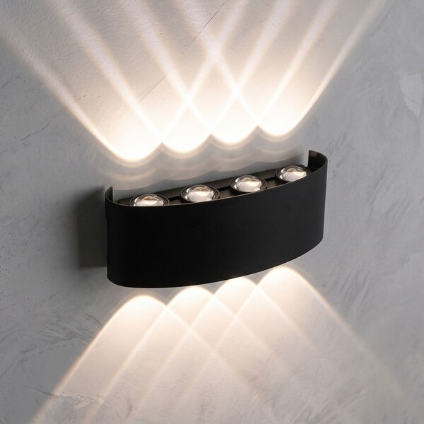 Toolight Toolight, JNH041-8G, vonkajšie LED nástenné svietidlo hore/dole, 8 LED, 12 W, 4000 K, IP44, čierna matná, OSW-56232