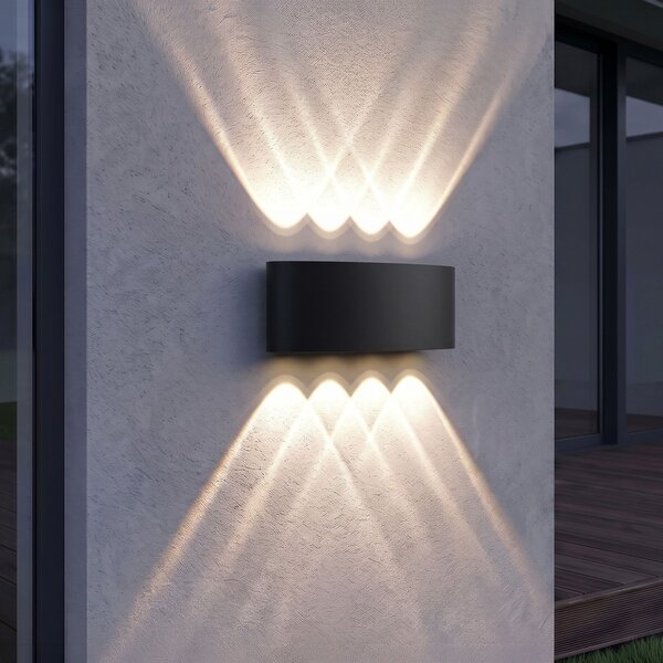 Toolight Toolight, JNH041-8G, vonkajšie LED nástenné svietidlo hore/dole, 8 LED, 12 W, 4000 K, IP44, čierna matná, OSW-56232