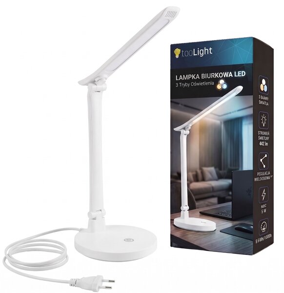 Toolight Toolight, JNH048-T, LED stolná lampa s 3 farbami svetla, 5 W, biela, OSW-56241