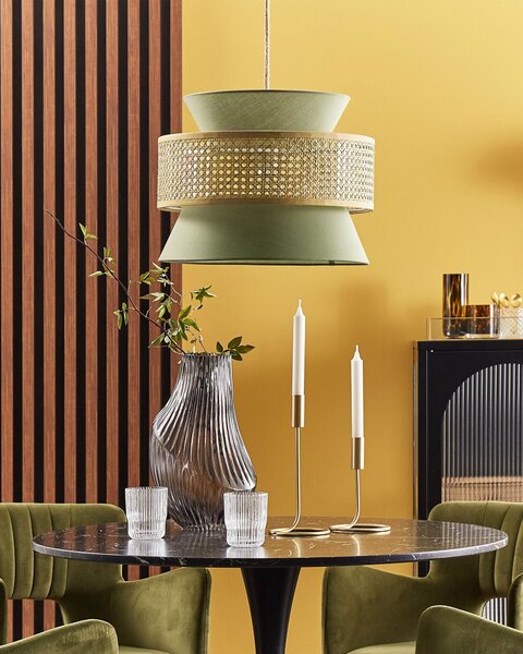 Závesná lampa prírodná zelená ratan polyesterové tienidlo boho štýl osvetlenie