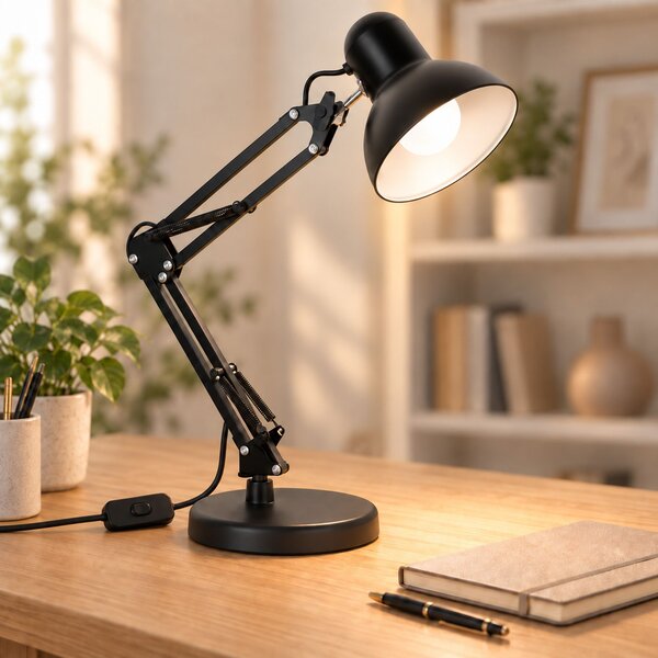 Toolight Toolight, JNH043-1TD, stolná lampa 2v1 s podstavcom a svorkou, 1× E27, čierna, OSW-56234