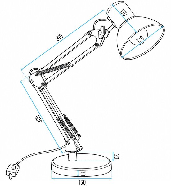 Toolight Toolight, JNH044-1T, stolná lampa s nastaviteľným ramenom, 1× E27, čierna, OSW-56235