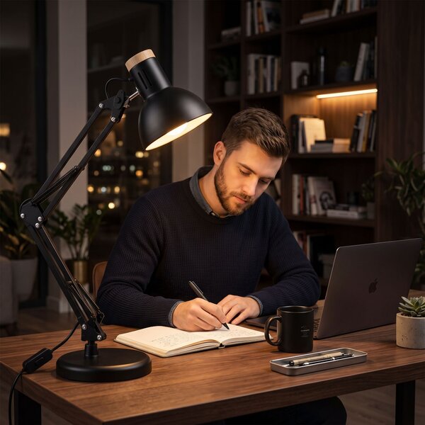 Toolight Toolight, JNH044-1T, stolná lampa s nastaviteľným ramenom, 1× E27, čierna, OSW-56235