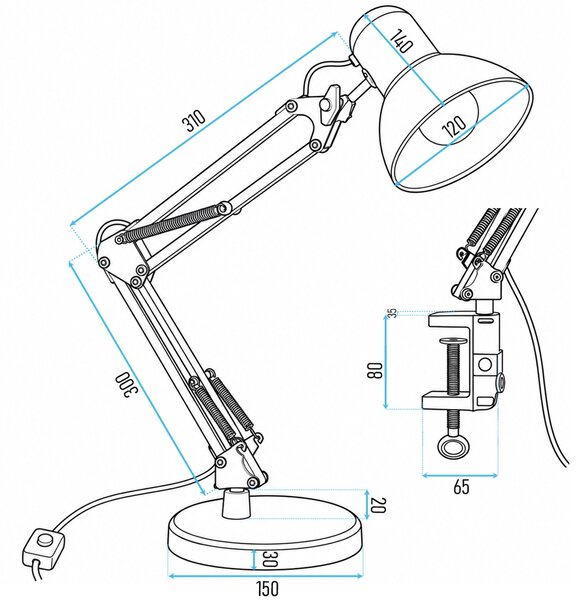 Toolight Toolight, JNH042-1TD, stolná lampa s nastaviteľným ramenom, kresliarsky štýl, 1× E27, čierna, OSW-56233